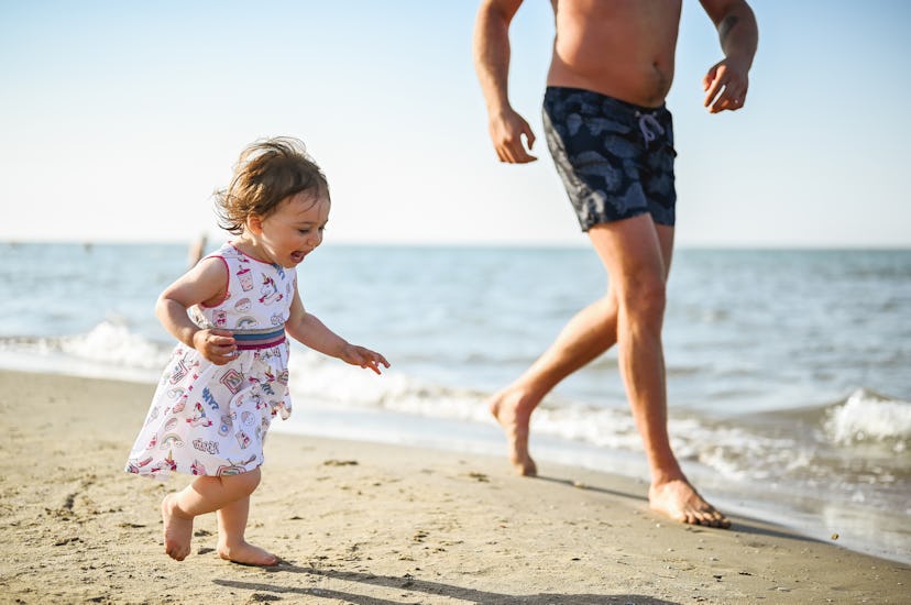 Candid family on a beach.