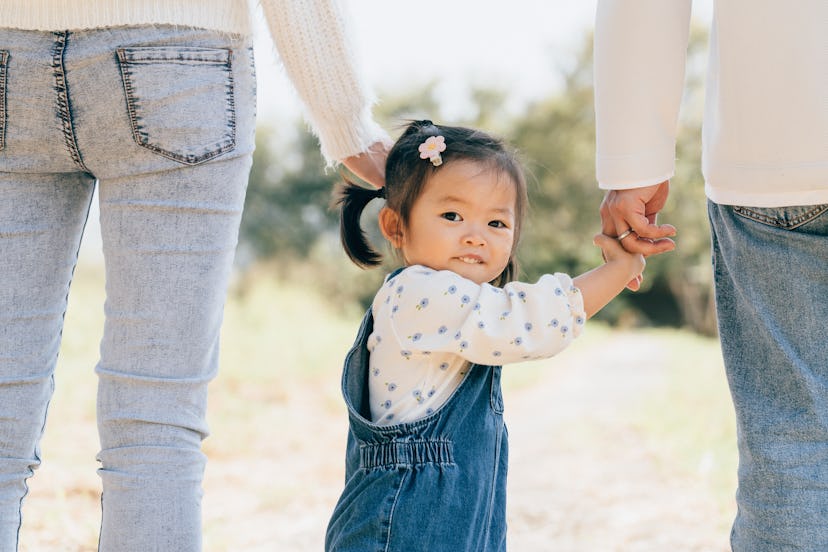 Family walking in hand and hand on a park