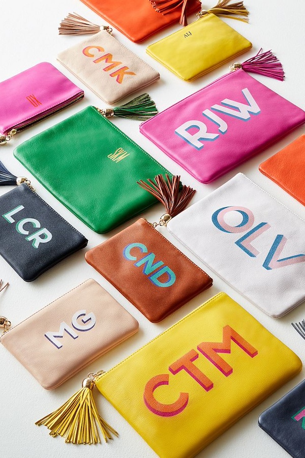 Personalized gifts for kids: Monogramed Pouches at Mark & Graham