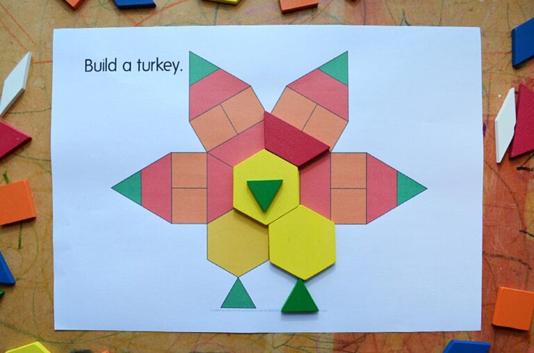 pattern block turkey and printable template