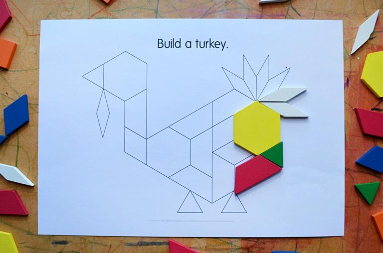 turkey pattern block printable with shape outlines