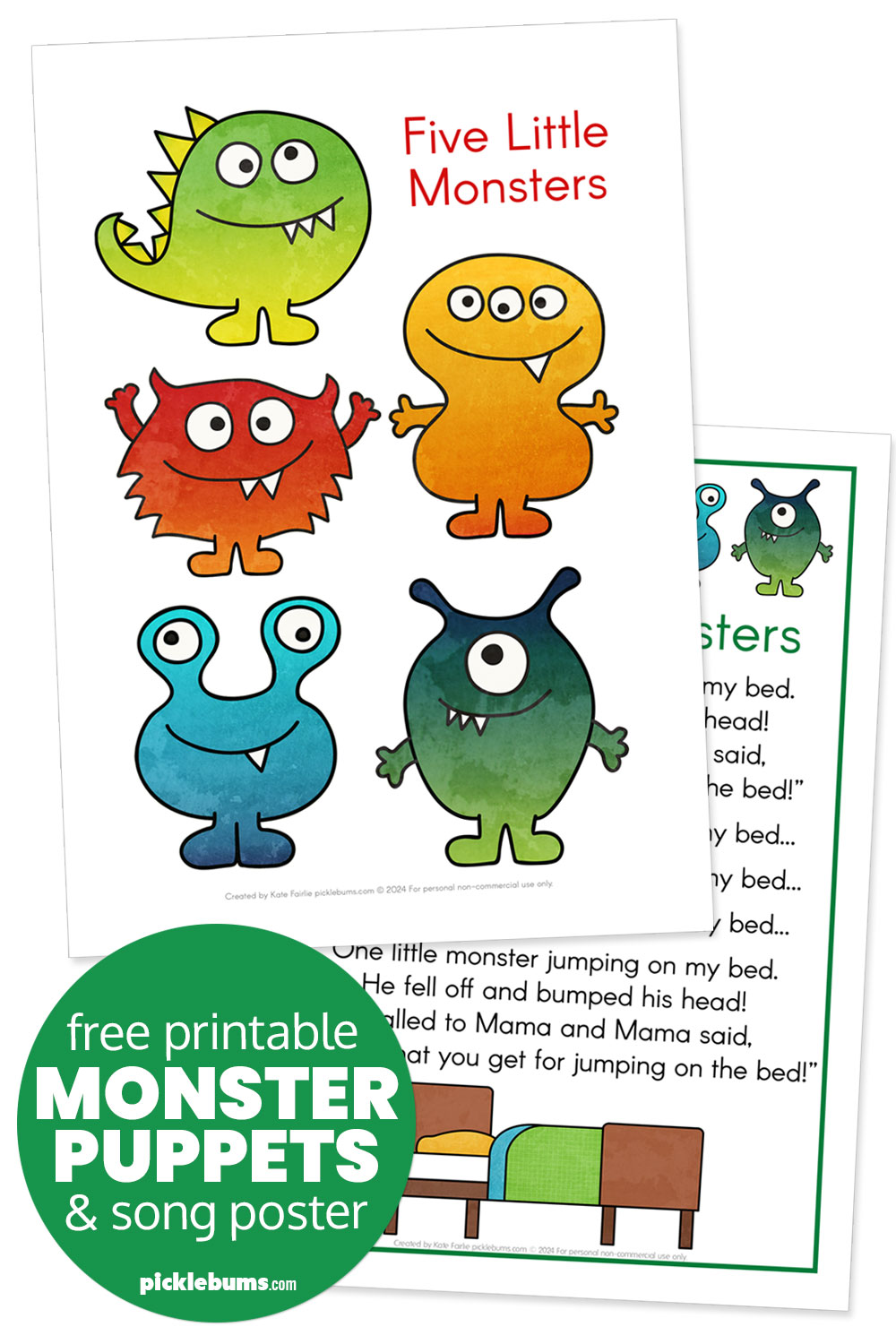 free printable monster puppet template and song words