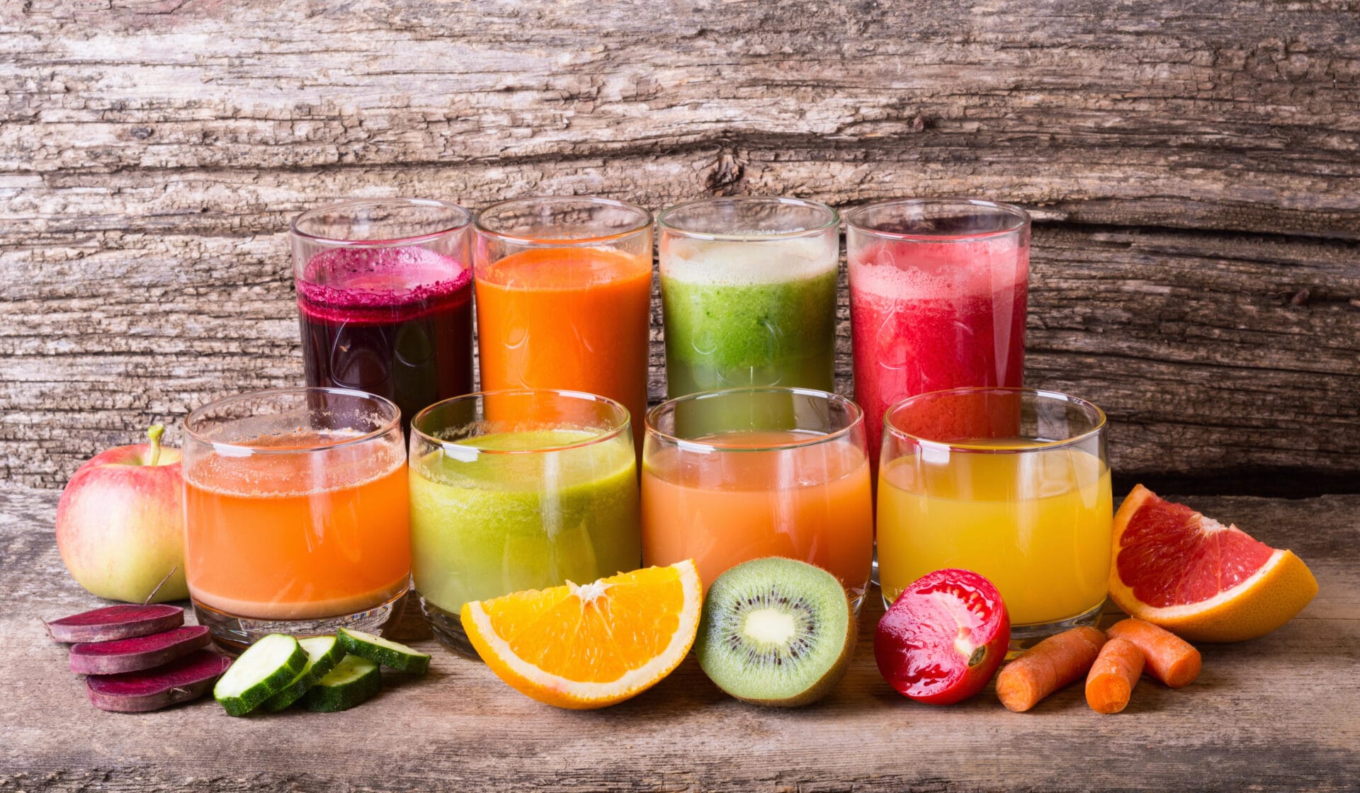 Several types of juices made from all types of fruits & vegetables