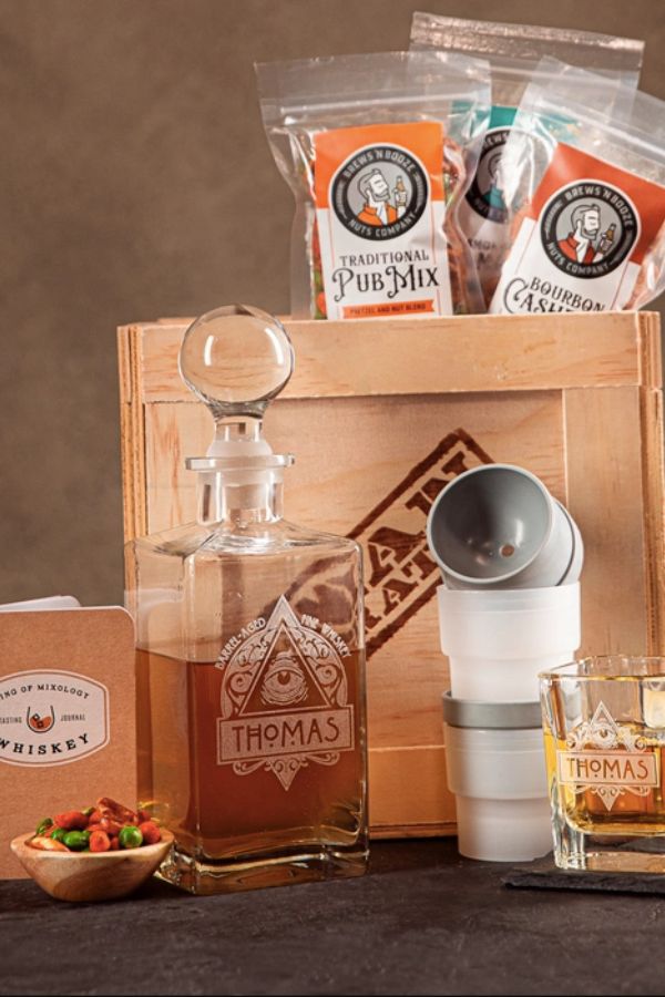 A great personalized holiday gift, this Mancrate Whiskey Appreciation Crate includes everything but the whiskey. Add that if you'd like.