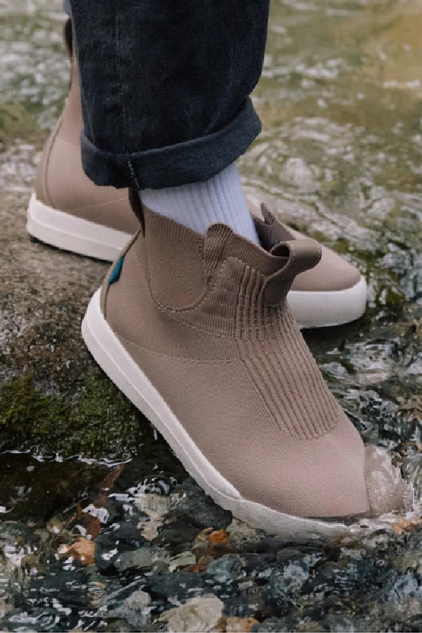 Vessi's waterproof Weekend Chelsea Boots in Shitake are comfy, warm, and keep feet dry in unexpected downpours