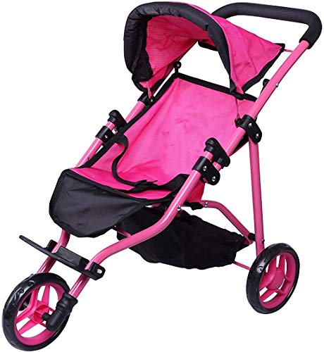 Click N' Play Precious Toys Baby Doll Stroller - Baby Stroller for Dolls - Doll Stroller for Toddlers and 2-Year-Old Girls and Older - Hot Pink with Hood, Basket and Foam Handles, (PT0129A)