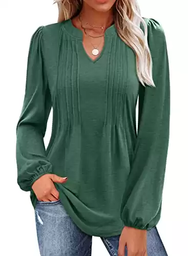 Long Sleeve Tops V Neck Tunic Shirts