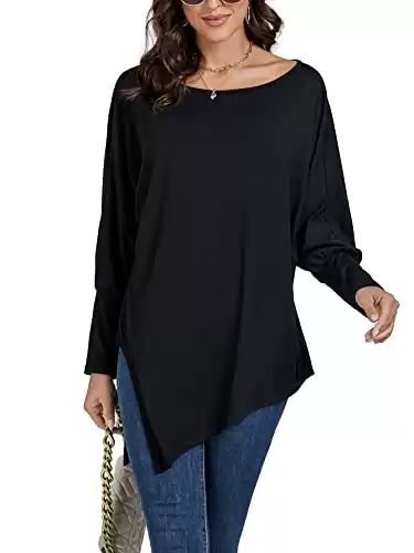 Asymmetrical Hem Loose Tunic T-Shirt