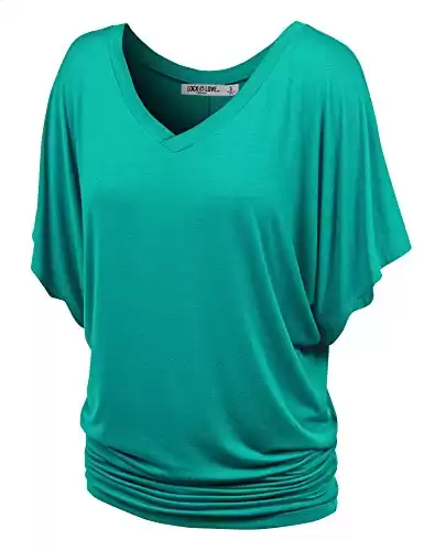 V Neck Short Sleeve Dolman Top XS Jade