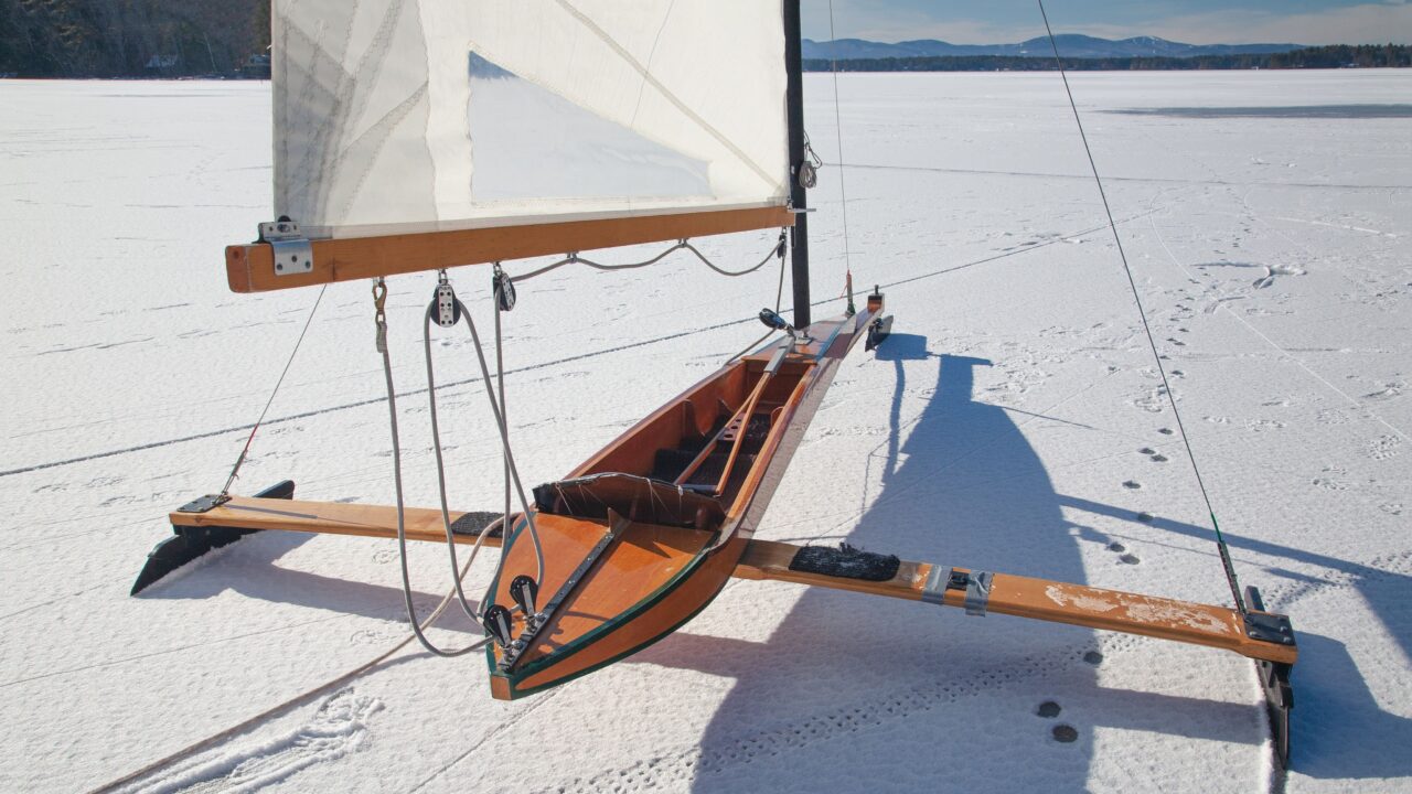 Ice boat on a frozen lake