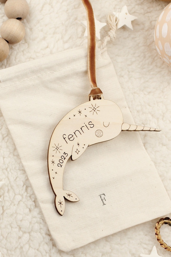 Personalized gifts for kids: custom wooden name ornaments at Oh Little Wren