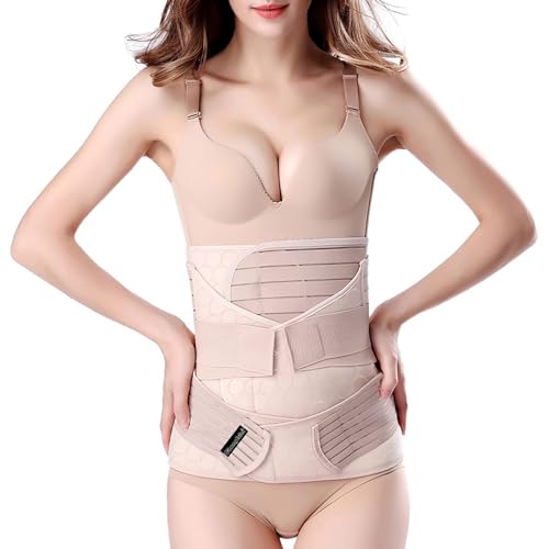 ChongErfei 3 in 1 Postpartum Support - Recovery Belly/waist/pelvis Belt Shapewear Slimming Girdle, Beige, L/One Size For Posture Correction